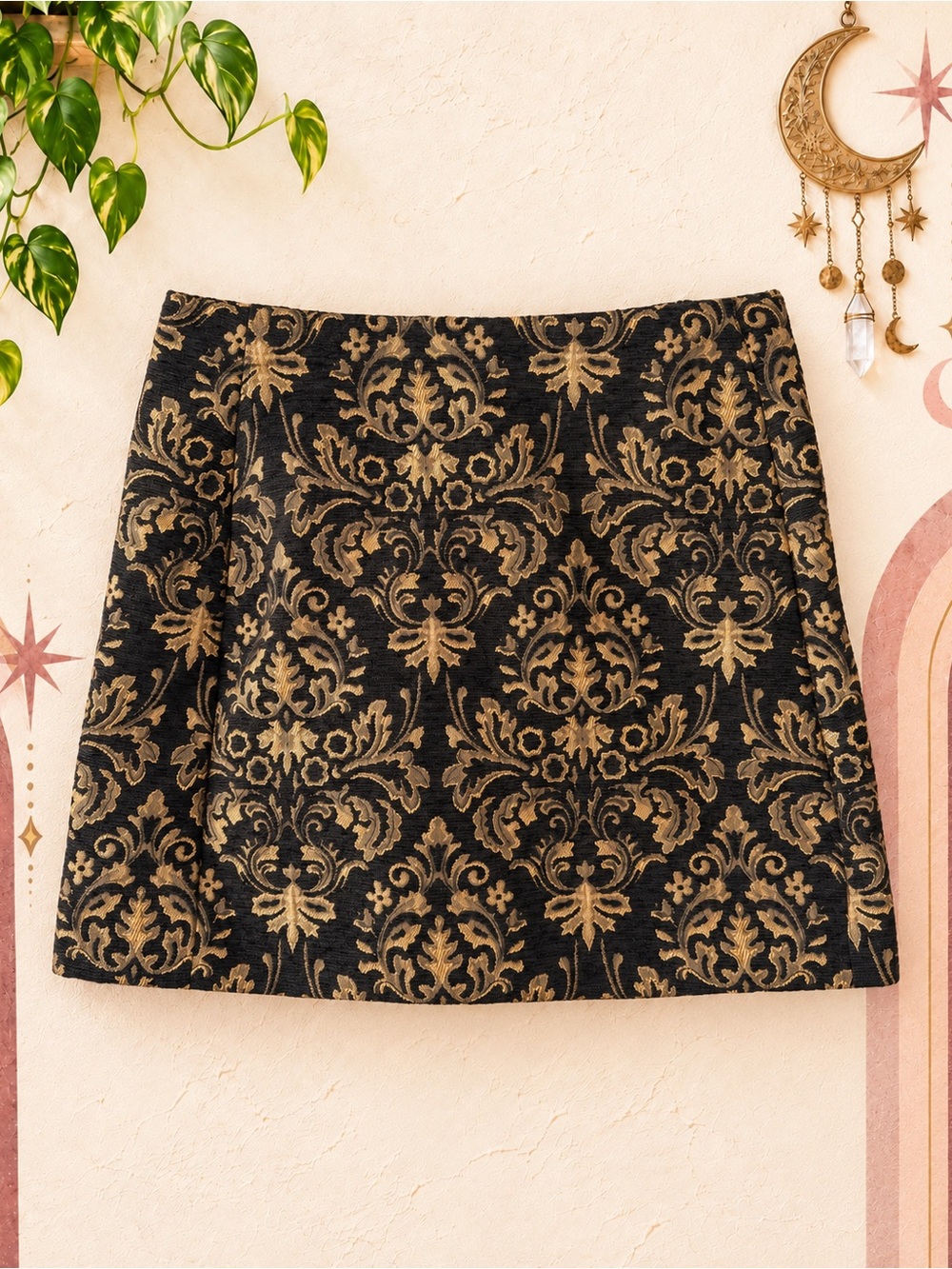 Urban Outfitters Black & Gold Brocade Mini Skirt — NWT, Size M
